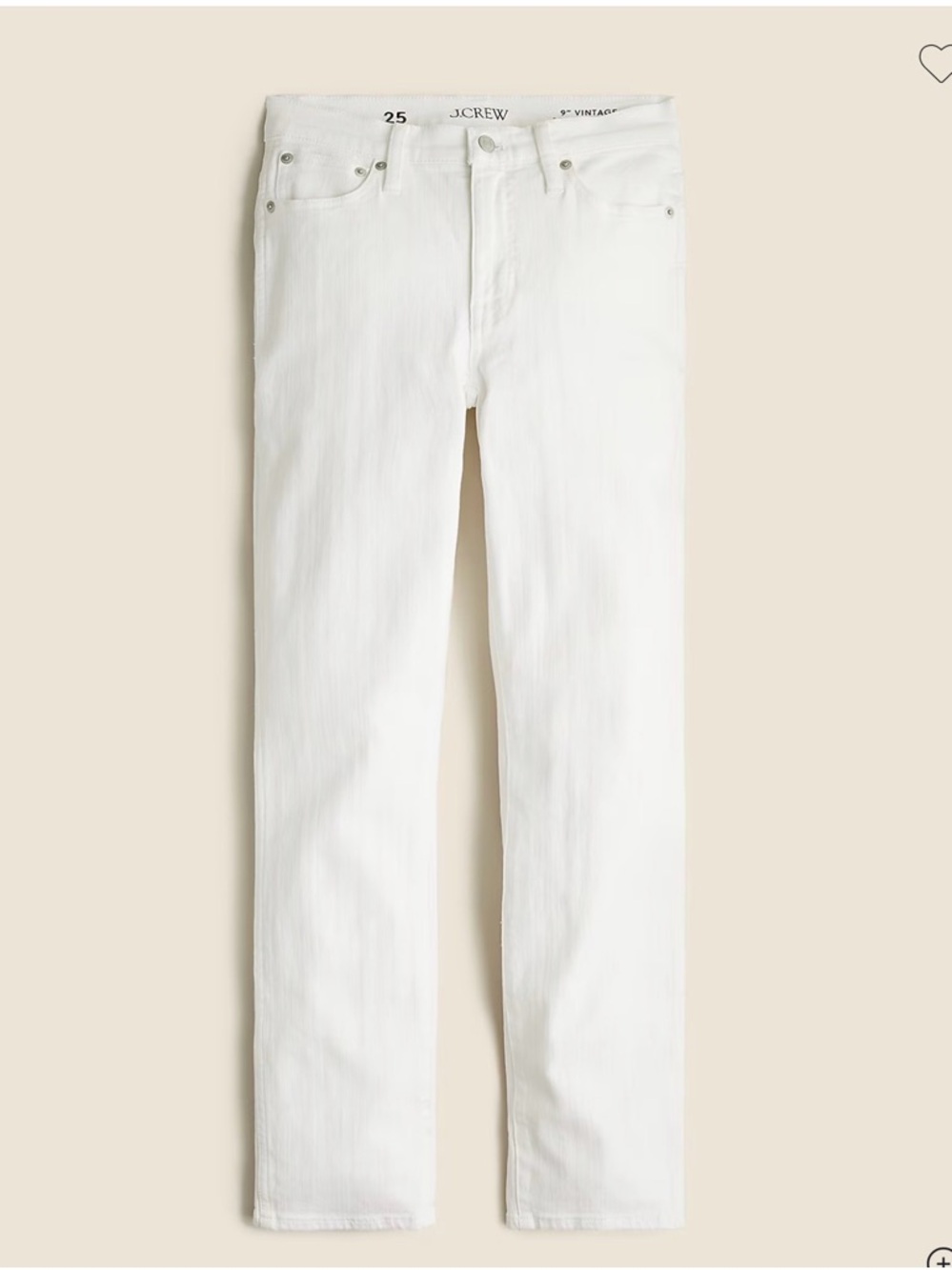 J. Crew White 9" Vintage Slim Straight Jeans
